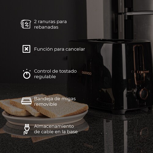 Tostador Retro Negro con Oro Rosa Daewoo DST-6564 con 2 ranuras
