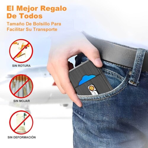 Cigarrera Con Encendedor Electrónico Usb Arco Plasma 2 Es 1 negro