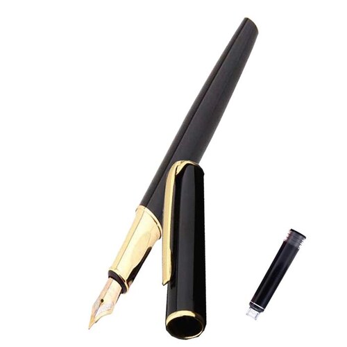 Plumas Tipo Fuente Elegante MXBWY-005-2 1pza 0,5mm Punta NegroDorado 1 Tinta Azul Marino Acero Inoxidable Para Cartucho SmallCartri 3,4mm, BlackWhite