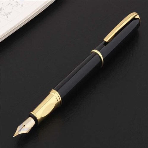 Plumas Tipo Fuente Elegante MXBWY-005-2 1pza 0,5mm Punta NegroDorado 1 Tinta Azul Marino Acero Inoxidable Para Cartucho SmallCartri 3,4mm, BlackWhite