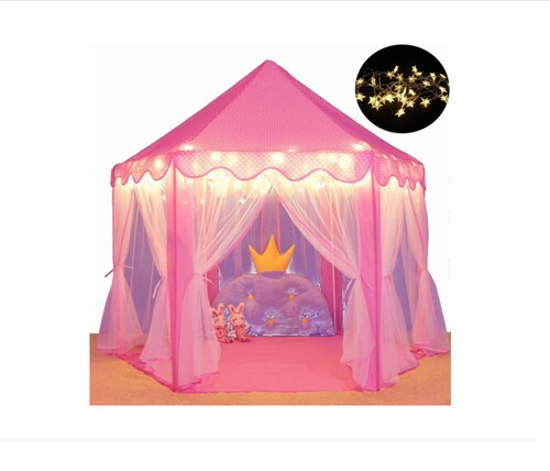 Tienda Castillo De Princesa Con Bandera Y Luz Rosa 
