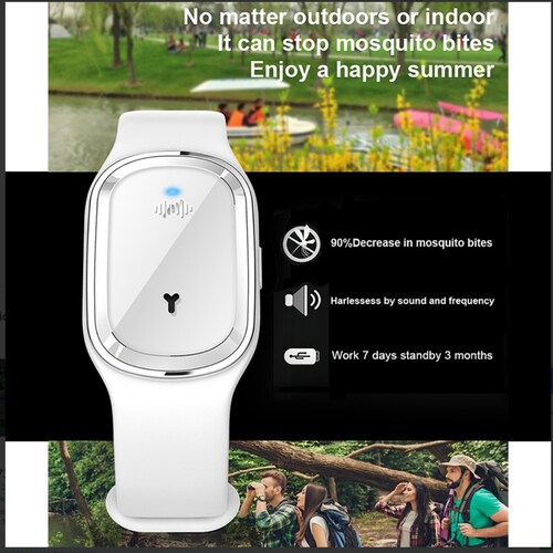 Brazalete Repelente Ultrasónico De Mosquitos Con Reloj Blanco