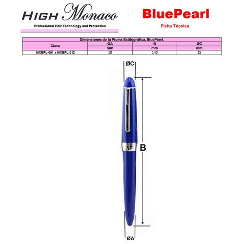 Bolígrafo Tipo Fuente Profesional MXBPL-009-2 1pza 0,5mm Punta Azul 1 Tinta Roja Acero Inoxidable Para Cartucho SmallCartri 3,4mm, BluePearl