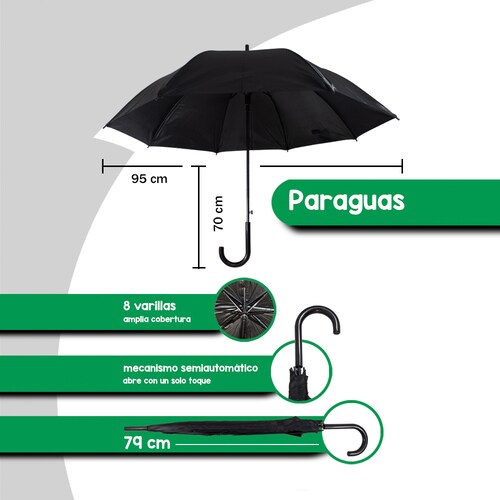 Paraguas Sombrilla Automático Tipo Bastón Negro Económico
