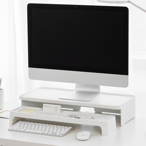 Set Organizador De Escritorio Stand Minimalista Para Monitor Blanco 