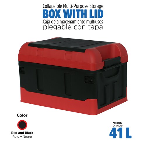AGBOX Caja Almacenamiento Plegable Organizador Con Tapa 41 Litros Rojo con Negro AG-CAPLERN.