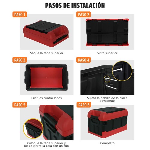 AGBOX Caja Almacenamiento Plegable Organizador Con Tapa 41 Litros Rojo con Negro AG-CAPLERN.