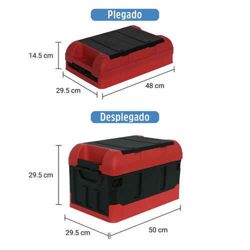 AGBOX Caja Almacenamiento Plegable Organizador Con Tapa 41 Litros Rojo con Negro AG-CAPLERN.