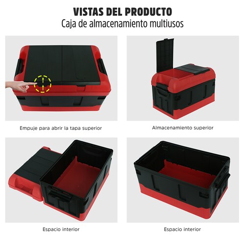 AGBOX Caja Almacenamiento Plegable Organizador Con Tapa 41 Litros Rojo con Negro AG-CAPLERN.