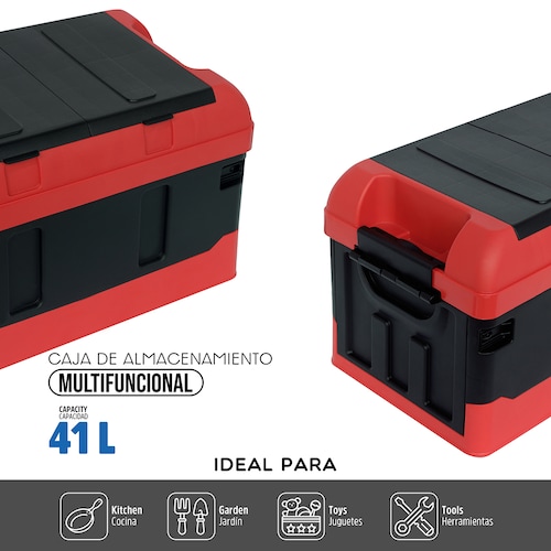 AGBOX Caja Almacenamiento Plegable Organizador Con Tapa 41 Litros Rojo con Negro AG-CAPLERN.