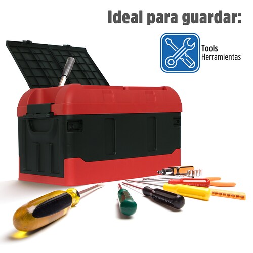AGBOX Caja Almacenamiento Plegable Organizador Con Tapa 41 Litros Rojo con Negro AG-CAPLERN.