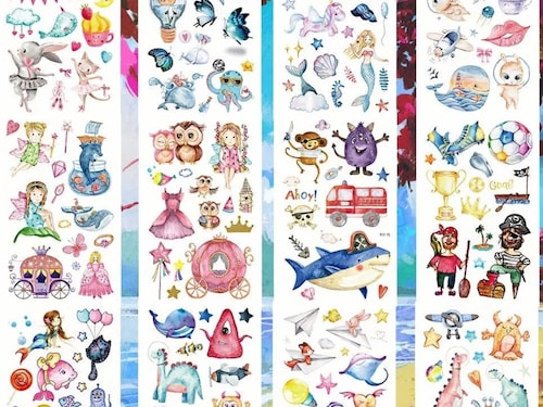Tatuajes de Fantasía Temporales Hada Sirena Princesa Niños 12pz