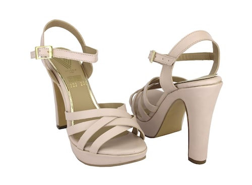 Zapatillas QUEEN Elegantes con Plataforma Media Tiras Cruzadas En Nude