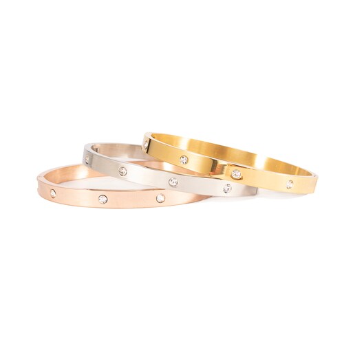 Conjunto de Pulseras Triple de Acero Con Cristal