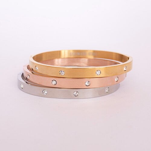 Conjunto de Pulseras Triple de Acero Con Cristal