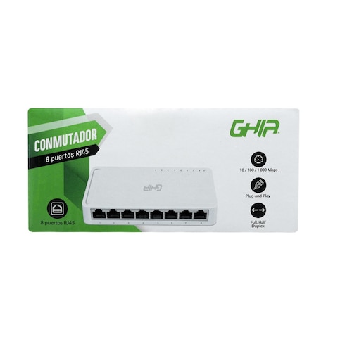 Switch ghia 8 puertos rj45 mbps no administrable auto mdi/mdix half full duplex gigabit redes pc
