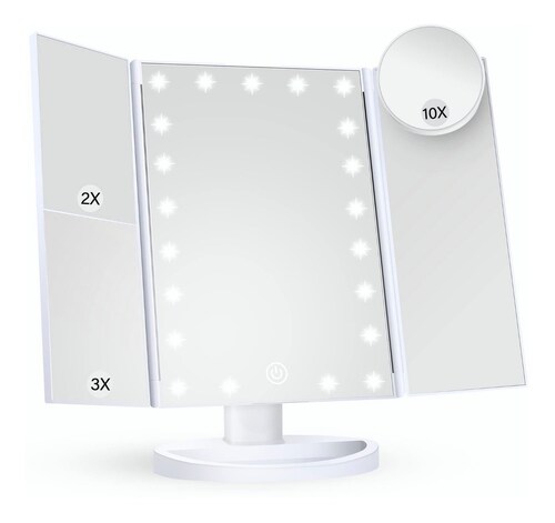 Espejo Maquillaje Plegable Con Tríptica Aumentos 10x/3x/2x