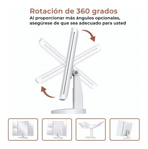 Espejo Maquillaje Plegable Con Tríptica Aumentos 10x/3x/2x