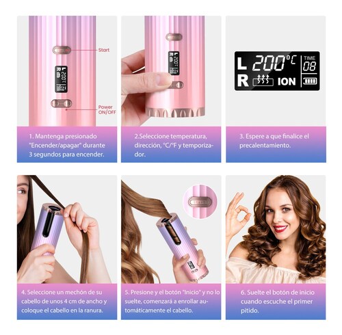 Rizador De Pelo Automático Inalámbrico Usb Con Pantalla Lcd