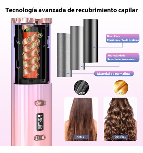 Rizador De Pelo Automático Inalámbrico Usb Con Pantalla Lcd