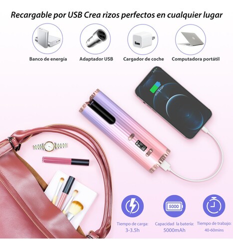 Rizador De Pelo Automático Inalámbrico Usb Con Pantalla Lcd