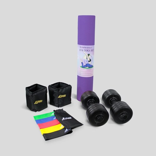 Kit de Ejercicio Tapete, Polainas, Mancuernas y Ligas.
