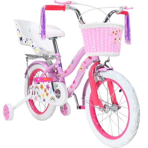 Bicicleta Rosa Infantil R16 Para Niña + Canasta Y Rueditas
