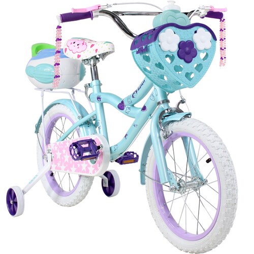 Bicicleta Infantil Azul Niña R16 + Canasta Termo Y Rueditas