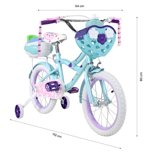 Bicicleta Infantil Azul Niña R16 + Canasta Termo Y Rueditas