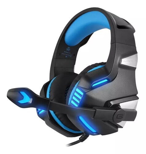 Audífonos gamer Hunterspider V3 negro y azul con luz LED