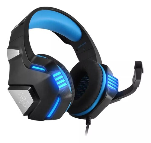Audífonos gamer Hunterspider V3 negro y azul con luz LED