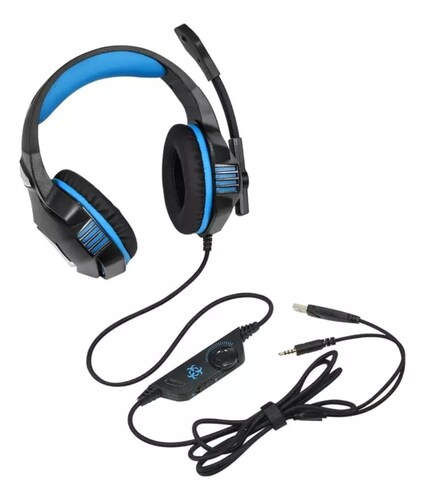 Audífonos gamer Hunterspider V3 negro y azul con luz LED