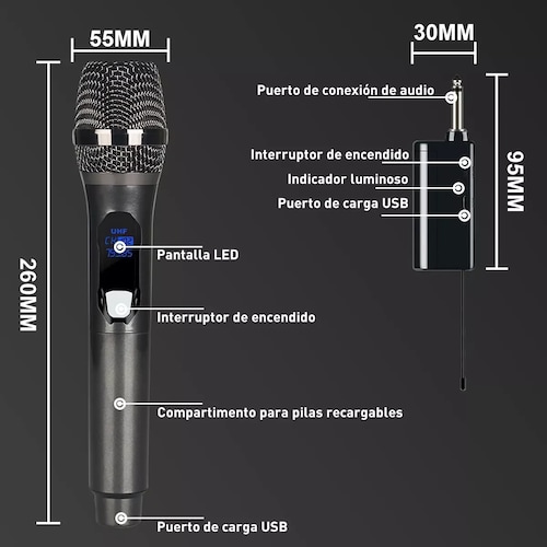  Microfono Inalambrico Recargable General Karaoke Profesional 