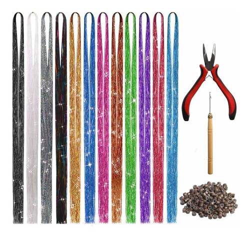 Kit De Extension De Cabello Con Brillos 120cm 12 Colores FUNBU