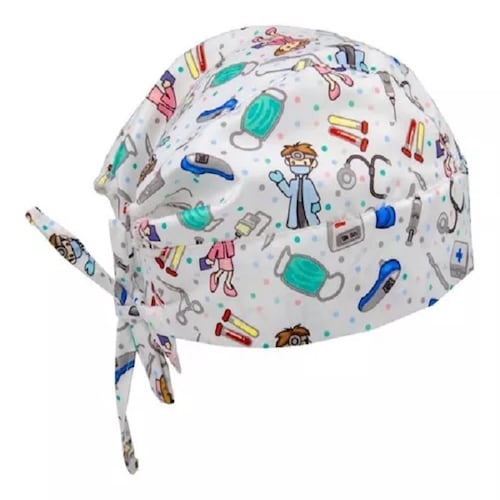 Gorro Médico Quirúrgico Tela Antifluido, Estampado color Blanco Doctor