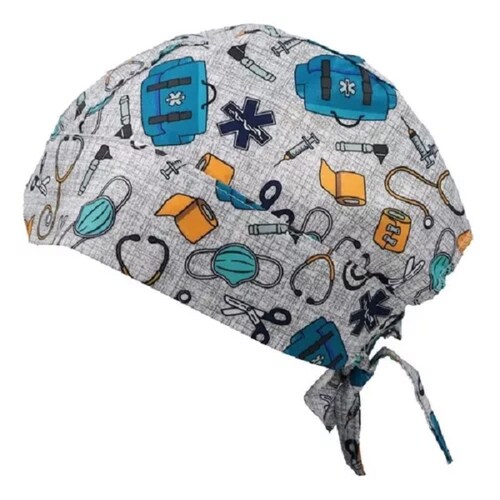 Gorro Médico Quirúrgico Tela Antifluido, Estampado color Gris Médico