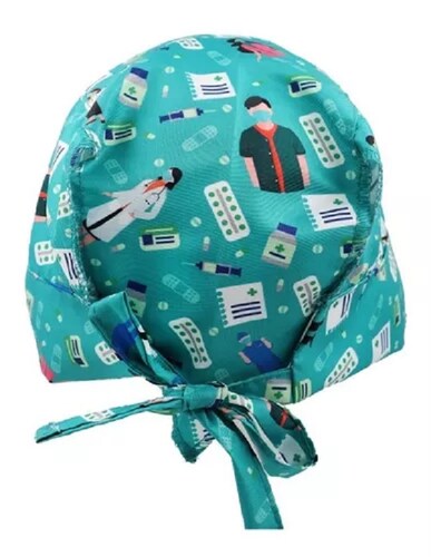 Gorro Médico Quirúrgico Tela Antifluido, Estampado color Turquesa Doctor Medico Farmacéutico
