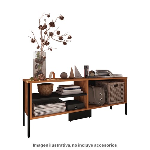 PLAYCON Mueble para TV 55 Pulgadas, Organizador Multiusos, Credenza, Librero, Zapatero, Estante Organizador 3 Espacios (Negro Tzalam).