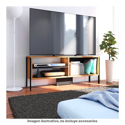PLAYCON Mueble para TV 55 Pulgadas, Organizador Multiusos, Credenza, Librero, Zapatero, Estante Organizador 3 Espacios (Negro Tzalam).