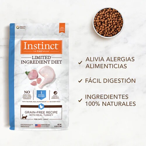 Instinct LID Alimento hipoalergénico para Gatos con Alergias, croquetas recubiertas de Carne Real de Pavo, 5kg.