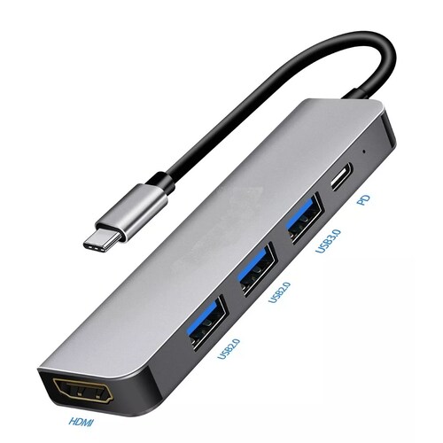 5 En 1 Usb Hub Adaptador Pd 3.0 Tipo C Hdmi 4k 5gbps