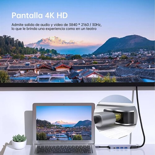 5 En 1 Usb Hub Adaptador Pd 3.0 Tipo C Hdmi 4k 5gbps