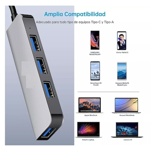 4 Puertos Hub Usb Adaptador Para Laptop Usb 3.0 Tipo C 5gbps