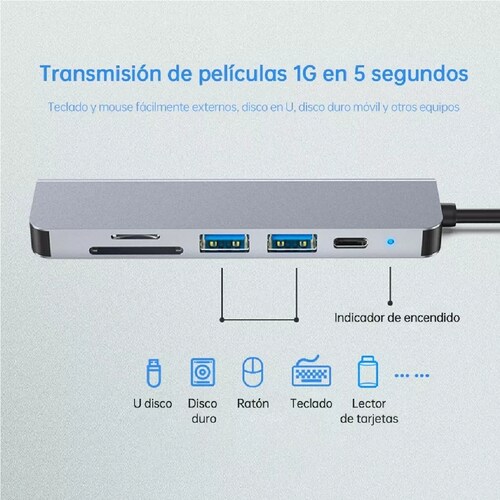 Hub Adaptador Hdmi 4k,usb 3.0,sd,micro Sd,tipo C A Tipo C