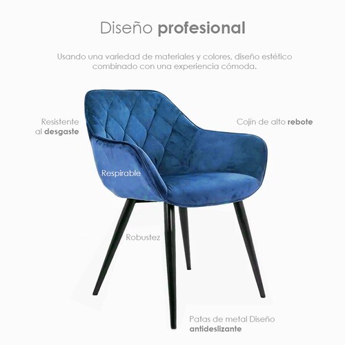 2 sillas de comedor con reposabrazos, patas de metal resistentes, para sala  de estar, cafetería, tocador (color azul)
