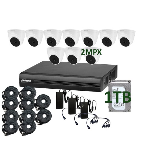 Kit cctv seguridad Dahua 10 Camaras video vigilancia domo 2mpx 1tb vision nocturna