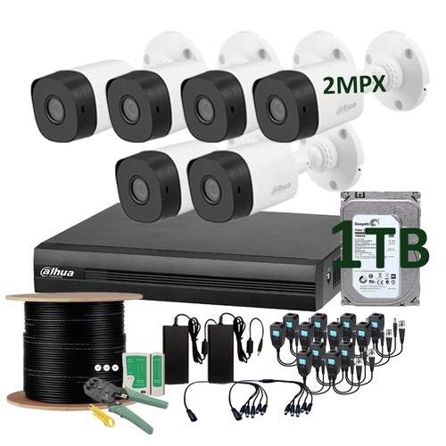 Kit 6 Camaras de seguridad Bullet video vigilancia Dahua 2mpx 1tb DD Full Hd 1080p