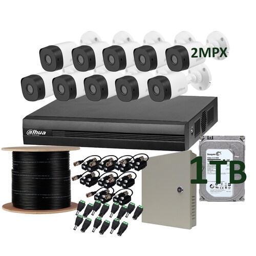 Kit Cctv 10 Camaras de seguridad vigilancia dahua Bullet 2mpx F Centralizada 1tb calidad Full HD 1080p