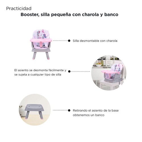 D´bebe Silla Alta Grow With Me 4 En 1 Unicornio Rosa.