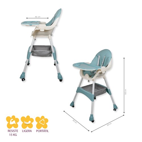 Silla Alta Para Bebé Aeiou S-01 Periquera Con Llantas Aqua